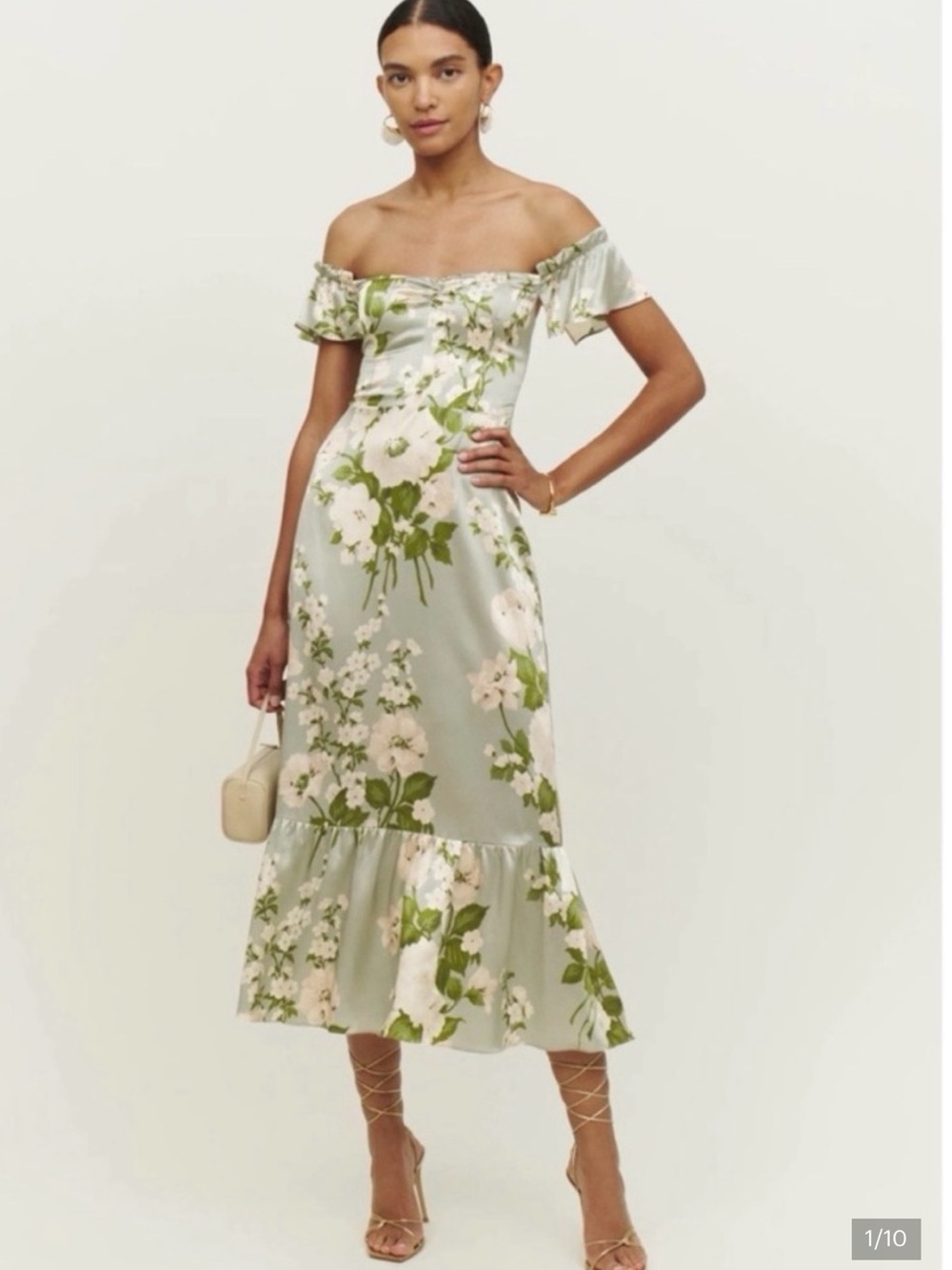 Reformation Sianna Silk Dress Green Floral Size 4